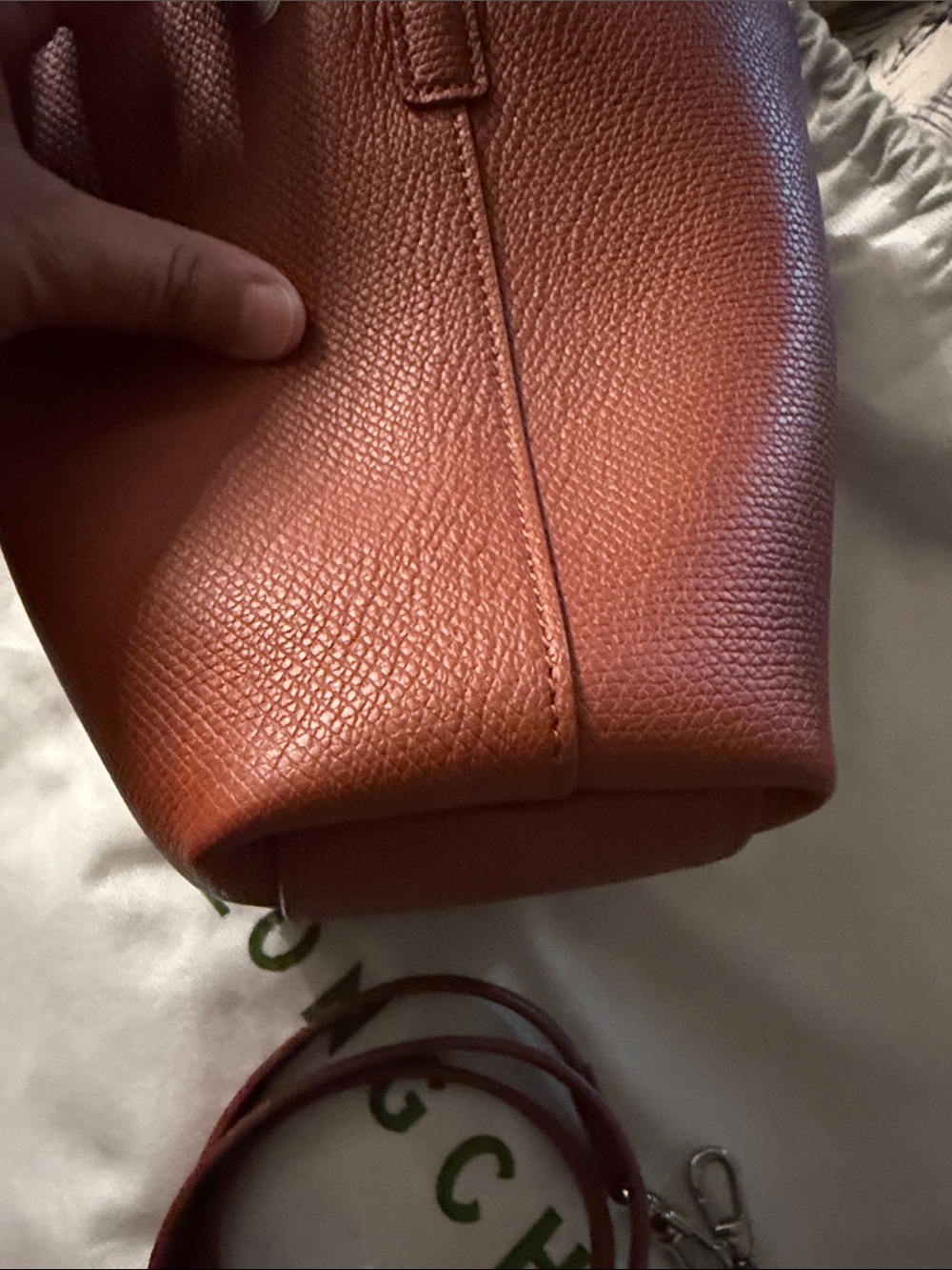 Longchamp Terracotta Leather Crossbody Bucket Bag - Picture 3 of 5